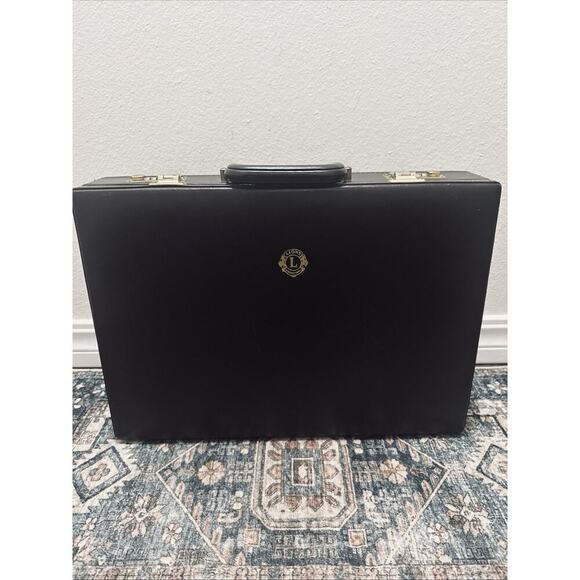 Vintage Korchmar Brown Hard Leather Briefcase Lions Club International - Picture 1 of 14